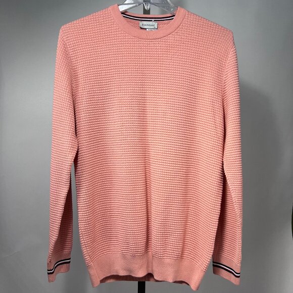 MONCLER Girocollo Tricot Waffle Knit Cotton Crew Neck Sweater, Men XL, Salmon - Picture 1 of 6